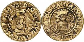 1724. Luis I. Motril. Medalla de Proclamación. (Ha. 10 var metal) (V.Q. 12928 var metal). Muy rara, no hemos tenido ningún ejemplar. Oro fundido. 8,51...