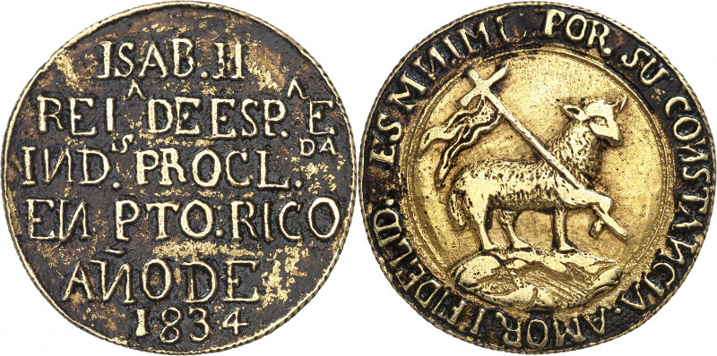 1834. Isabel II. Puerto Rico. Medalla de Proclamación. (Ha. 49 var metal) (V.Q. ...