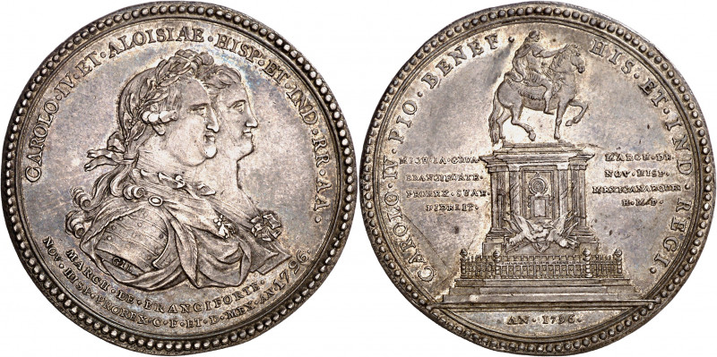 1796. Carlos IV. México. Erección de la estatua ecuestre. Medalla. (RAH. 440-441...
