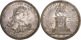 1796. Carlos IV. México. Erección de la estatua ecuestre. Medalla. (RAH. 440-441 var metal) (Ruiz Trapero 300) (V. 187) (V.Q. 14156). Parte de brillo ...