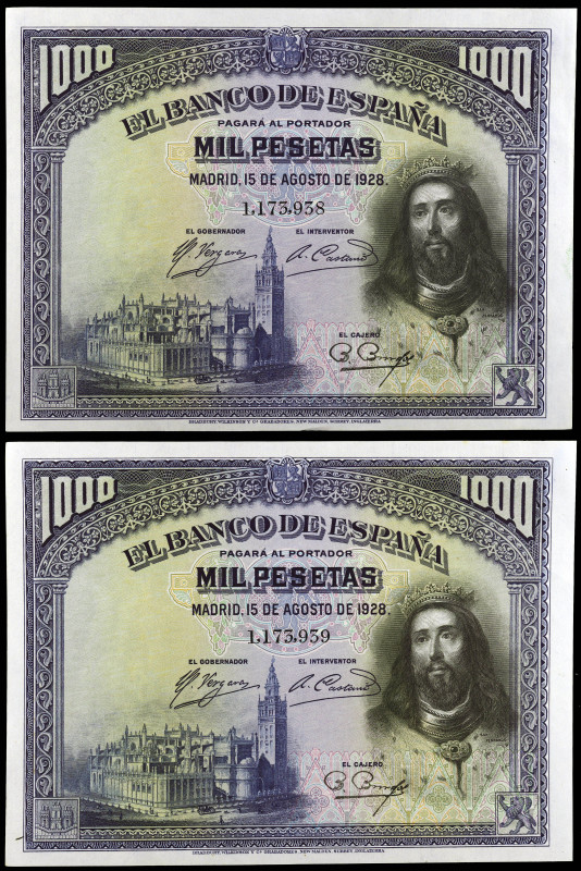 1928. 1000 pesetas. (Ed. C8) (Ed. 357). 15 de agosto, San Fernando. Pareja corre...