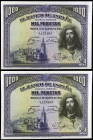 1928. 1000 pesetas. (Ed. C8) (Ed. 357). 15 de agosto, San Fernando. Pareja correlativa. EBC+.