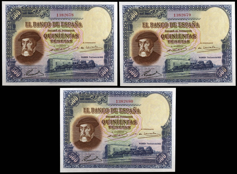 1935. 500 pesetas. (Ed. C16) (Ed. 365). 7 de enero, Hernán Cortés. Trío correlat...