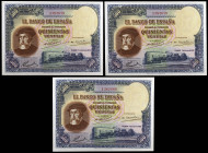 1935. 500 pesetas. (Ed. C16) (Ed. 365). 7 de enero, Hernán Cortés. Trío correlativo. S/C-/S/C.