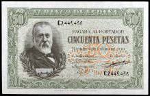 1940. 50 pesetas. (Ed. D38a) (Ed. 437a). 9 de enero, Menéndez Pelayo. Serie C. Ligero doblez lateral. S/C-.