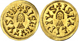 Sisebuto (612-621). Ispali (Sevilla). Triente. (CNV. 219.6 var) (R.Pliego 274a). Bella. 1,47 g. EBC.