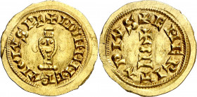 Ervigio (680-687). Emerita (Mérida). Triente. (CNV. 502) (R.Pliego 658a). Rara. 1,45 g. MBC+.
