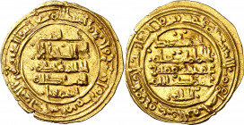 Taifa de Sevilla. AH 445. Abbad al-Motadid. Al Andalus. Dinar. (V. 903) (Prieto 397n). Bella. Ex Áureo 17/12/2002, nº 518. 2,76 g. EBC.