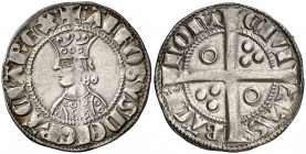 Alfons II (1285-1291). Barcelona. Croat. (Cru.V.S. 331) (Badia 19 var) (Cru.C.G. 2148). Dos y cinco anillos en el vestido. Bella. Ex Áureo & Calicó Se...