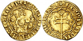 Pere III (1336-1387). Mallorca. Quart de ral d'or. (Cru.V.S. 442) (Cru.C.G. 2255a). Ex Áureo 16/12/2004, nº 382. Muy rara y más así. 0,96 g. EBC-.