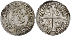 Martí I (1396-1410). Barcelona. Croat. (Cru.V.S. 515) (Badia 419) (Cru.C.G. 2316a). Busto y peinado peculiares. Corona con tres florones grandes y dos...