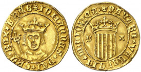 Joan II (1458-1479). València. Ducat johaní. (Cru.V.S. 964.2) (Cru.C.G. 3002b, mismo ejemplar) Busto estrecho. Bella. Ex Áureo 07/03/2001, nº 1202. Ra...
