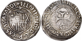 Ferran II (1479-1516). Sardenya (Càller). Ral. (Cru.V.S. 1271) (Cru.C.G. 3173c sim) (MIR. 16 var) (Piras 90 var). Rayitas en reverso. Ejemplar excepci...