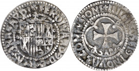 Ferran II (1479-1516). Sardenya (Càller). Mig ral. (Cru.V.S. 1272) (Cru.C.G. 3177 var, como única, reverso termina en CONFVSION) (MIR. 20 var, sin fot...