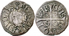 Ferran II (1479-1516). Sardenya (Càller). Doble callerès. (Cru.V.S. 1278 var) (Cru.C.G. 3180b) (MIR. 23 var, marca rareza 4). Buen ejemplar. Muy rara ...
