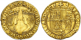 Ferran II (1479-1516). Nàpols. Ducat. (Cru.V.S. 1283) (Cru.C.G. 3184, mismos cuños) (MIR. 114, mismos cuños). Mínimas rayitas y leve defecto en canto....