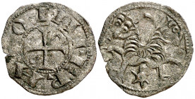 Alfonso VII (1126-1157). León. Dinero. (Imperatrix A7:45.3, mismo ejemplar) (AB. falta). Atractiva. Muy rara. 0,94 g. MBC+.