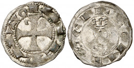 Alfonso VII (1126-1157). León. Dinero. (Imperatrix A7:54.12, mismo ejemplar) (AB. falta). Acuñación floja. Brillo original. Rara. 1,09 g. (EBC-).