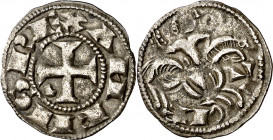 Alfonso VIII (1158-1214). Toledo. Dinero. (Imperatrix A8:7.6, mismo ejemplar) (AB. 179). Buen ejemplar. Rara. 0,70 g. MBC+.