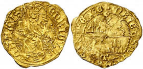 Enrique IV (1454-1474). Toledo. Medio Enrique "de la silla". (AB. 664) (Imperatrix E4:4.20, mismo ejemplar). Orla cuatrilobular en anverso y circular ...
