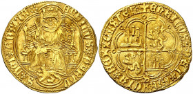 Enrique IV (1454-1474). Sevilla. Enrique "de la silla". (AB. 667.1 var) (Imperatrix E4:3.20, mismo ejemplar). Orla cuatrilobular en anverso y octolobu...