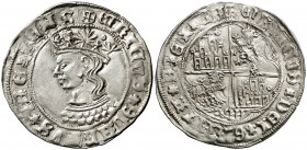 Enrique IV (1454-1474). Segovia. Real de busto. (AB. 691.2 var). Orla circular en anverso y lobular en reverso. Roel sobre la corona y en el 1er y 4º ...
