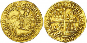 Alfonso de Ávila (1465-1458). Toledo. Dobla. (Imperatrix AdA:1.25, mismo ejemplar) (AB. 840.1 var) (M.R. tipo 24.9). La visera del yelmo está levantad...