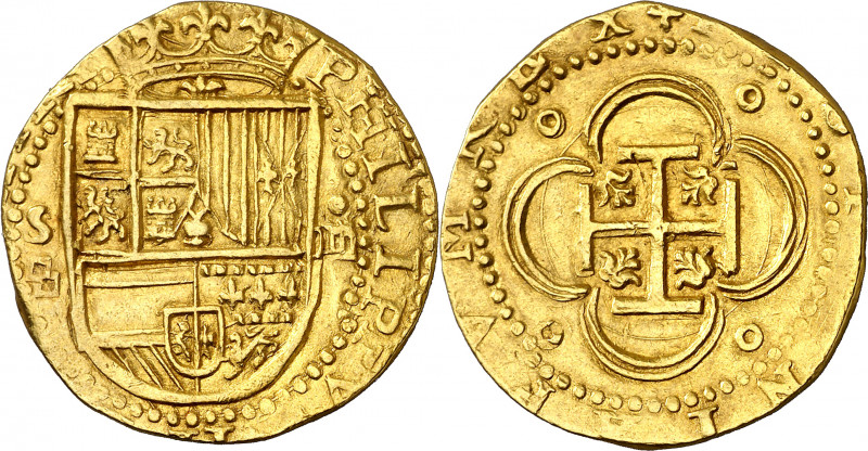 s/d. Felipe II. Sevilla. . 4 escudos. (AC. 887) (Tauler 11). Bella. Precioso col...