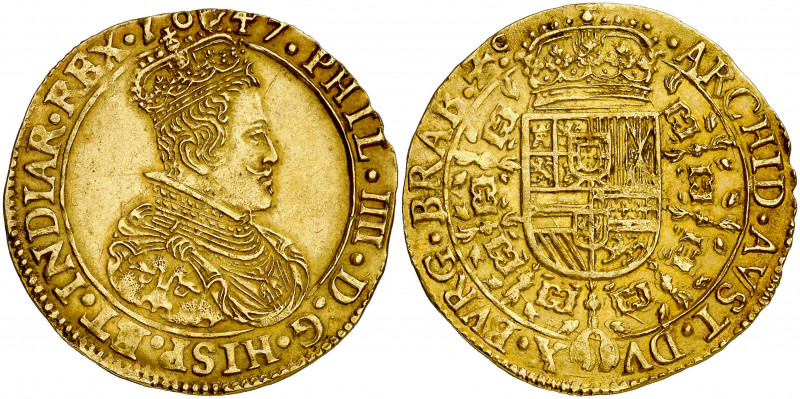 1647. Felipe IV. Amberes. Doble soberano. (Vti. 1537) (Vanhoudt 637.AN). Busto a...