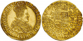 1647. Felipe IV. Amberes. Doble soberano. (Vti. 1537) (Vanhoudt 637.AN). Busto adulto a derecha. Bonita pátina. Atractiva. Ex Colección Caballero de l...