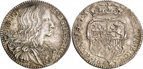 1690. Carlos II. Nápoles. AG/A. 1 carlino. (Vti. 156) (MIR. 302/7). Bella. Rayitas de acuñación. Parte de brillo original. Escasa así. 2,54 g. EBC-....