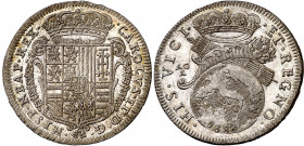1686. Carlos II. Nápoles. AG/A. 1 tari. (Vti. 170) (MIR. 298/5). Bella. Brillo original. Rara así. 5,64 g. EBC+.