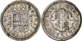 1723. Felipe V. Segovia. F. 2 reales. (AC. 958). Muy bella. Brillo original. Ex Áureo 07/03/2001, nº 1559. Ex Colección O'Callaghan. Rara así. 6,30 g....
