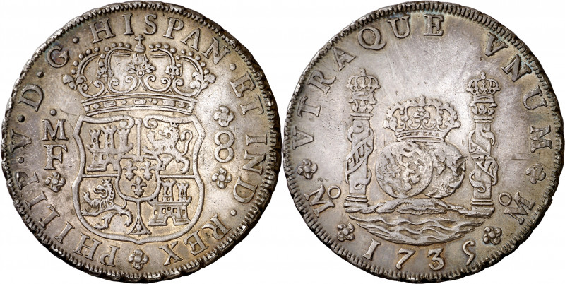 1735. Felipe V. México. FM. 8 reales. (AC. 1443). Columnario. Leves golpecitos e...