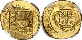 1714. Felipe V. México. J. 2 escudos. (AC. 1887) (Tauler 275). En cápsula de la NGC como MS64, nº 452038-002. Bella. Brillo original. Muy rara y más a...