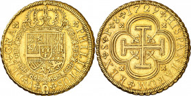 1729. Felipe V. Sevilla. P. 8 escudos. (AC. 2302) (Cal.Onza 525). Acuñación inusualmente cuidada para una onza tipo "cruz" de Sevilla. Bella. Ex Banca...