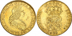 1759. Fernando VI. Santa Fe de Nuevo Reino. J. 4 escudos. (AC. 738) (Restrepo 20-8). Rayitas. Precioso color. Muy rara, no hemos tenido ningún ejempla...