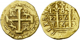 * 1748. Fernando VI. Lima. R. 8 escudos. (AC. 758) (Cal.Onza 560) (Tauler 560). L-8-R / P-V-A / 7-4-8. Ex Áureo & Calicó 03/07/2014, nº 420A. Moneda e...