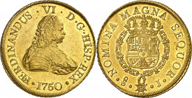 1750. Fernando VI. Santiago. J. 8 escudos. (AC. 822) (Cal.Onza 642). Bella. Pleno brillo original. Rara así. 26,99 g. S/C.