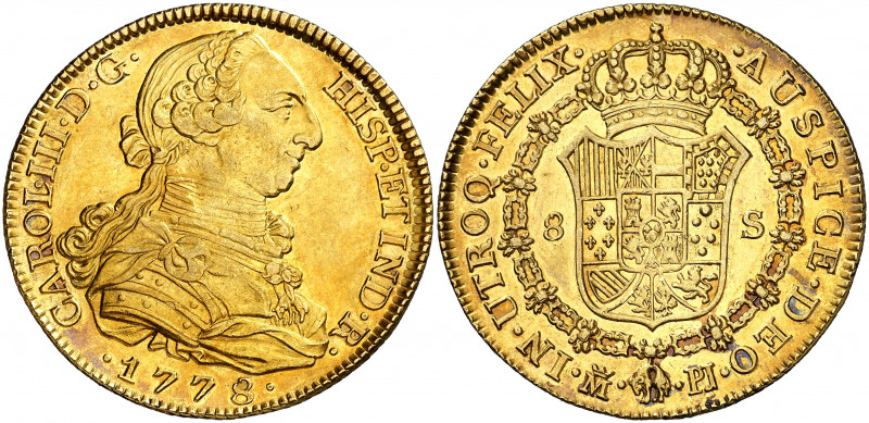 1778. Carlos III. Madrid. PJ. 8 escudos. (AC. 1965) (Cal.Onza 730). Bellísima pá...