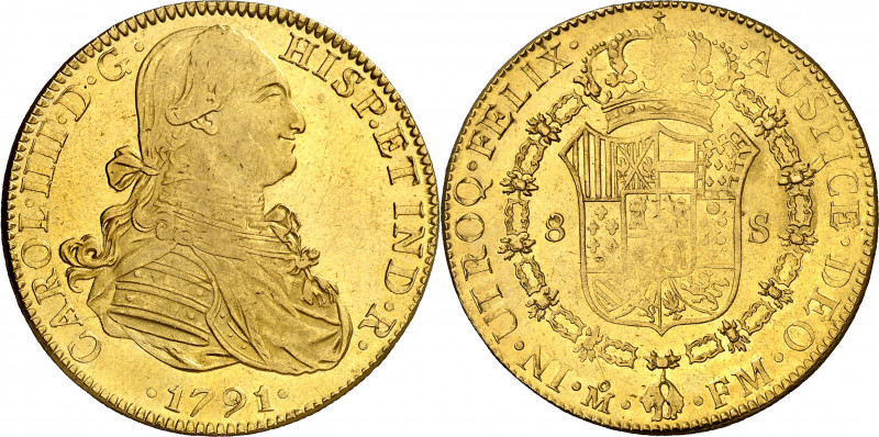 1791. Carlos IV. México. FM. 8 escudos. (AC. 1630) (Cal.Onza 1018). Primer año d...