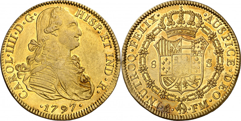 1797. Carlos IV. México. FM. 8 escudos. (AC. 1637) (Cal.Onza 1028). Rayitas. Gol...