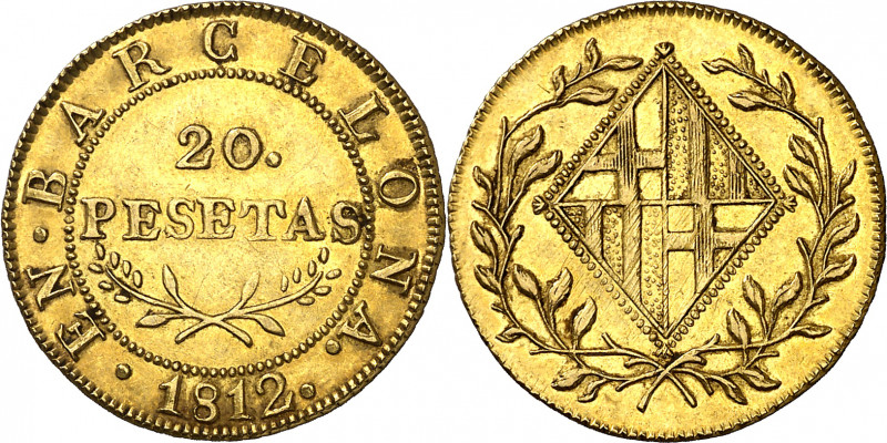 1812. Catalunya Napoleónica. Barcelona. 20 pesetas. (AC. 54). Bella. Parte de br...