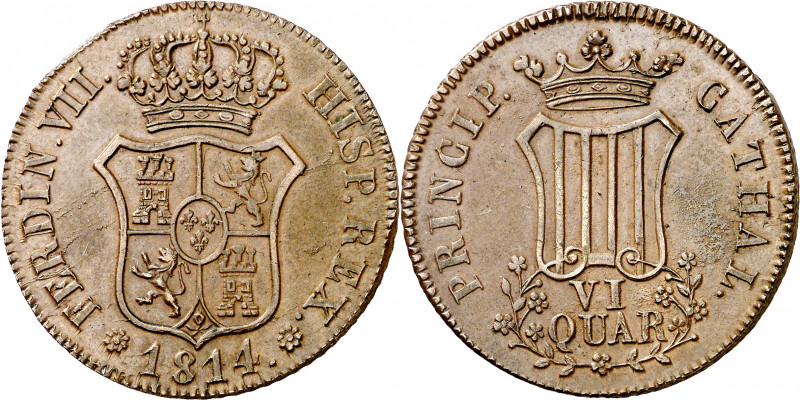 1814. Fernando VII. Catalunya (Mallorca). 6 cuartos. (AC. 20). Bella. Rosetas de...