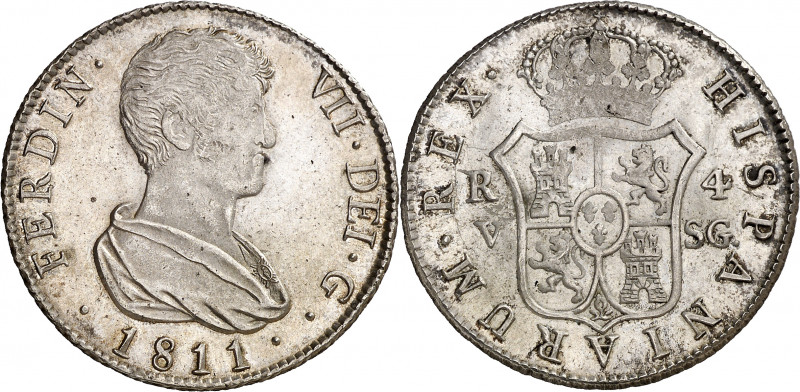 1811. Fernando VII. Valencia. SG. 4 reales. (AC. 1144). Bella. Parte de brillo o...