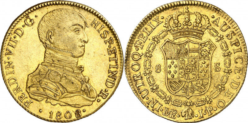 1808. Fernando VII. Lima. JP. 8 escudos. (AC. 1755) (Cal.Onza 1212). Busto indíg...