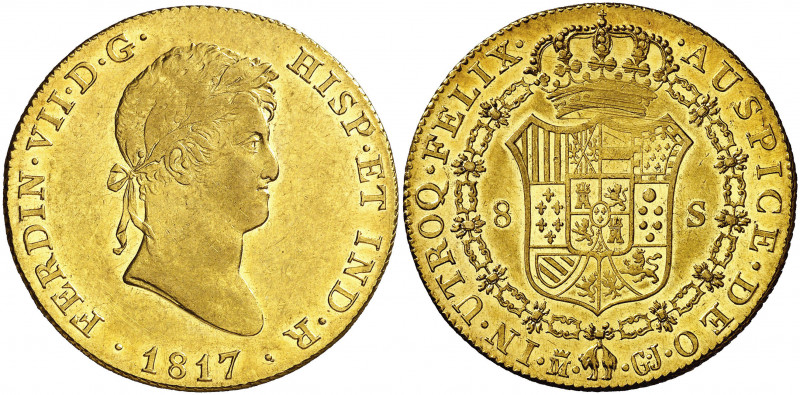 1817. Fernando VII. Madrid. GJ. 8 escudos. (AC. 1773) (Cal.Onza 1238). Bella. Br...