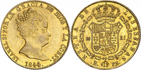 1844. Isabel II. Barcelona. PS. 80 reales. (AC. 711). Busto grande. Bella. Brillo original. Rara así. 6,70 g. S/C-.