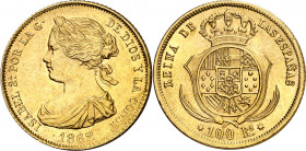 1862. Isabel II. Sevilla. 100 reales. (AC. 805). Leves marquitas. Bella. Brillo original. Escasa así. 8,38 g. EBC+.
