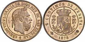 1875. Carlos VII, Pretendiente. Oñate. 5 céntimos. (AC. 2). Bella. Brillo original. Escasa así. 5,10 g. S/C-.
